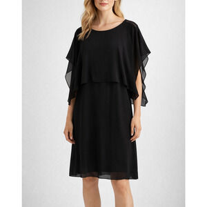 Eileen Fisher Silk Georgette Shift Dress Womens XS Black Overlay Minimalist